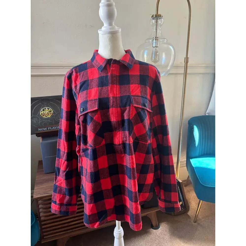 J.Crew Buffalo Plaid Popover Shirt Women’s Medium Red Navy Wool Blend